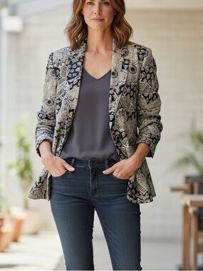 JH Collectibles Black Blazer with Cream Paisley Print